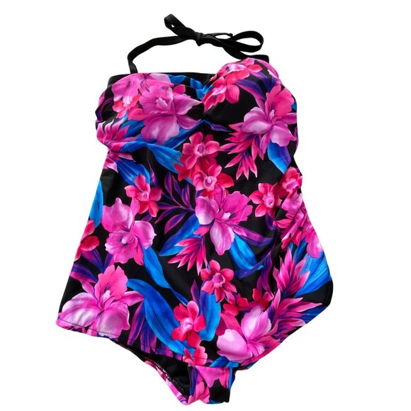 Catalina Suddenly Slim Floral Skirted Swimsuit Sz 1X Halter One Piece Beach NEW - Picture 1 of 8